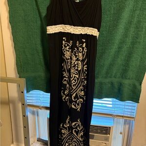 Lane Bryant Black Maxi Dress with White Embroidery